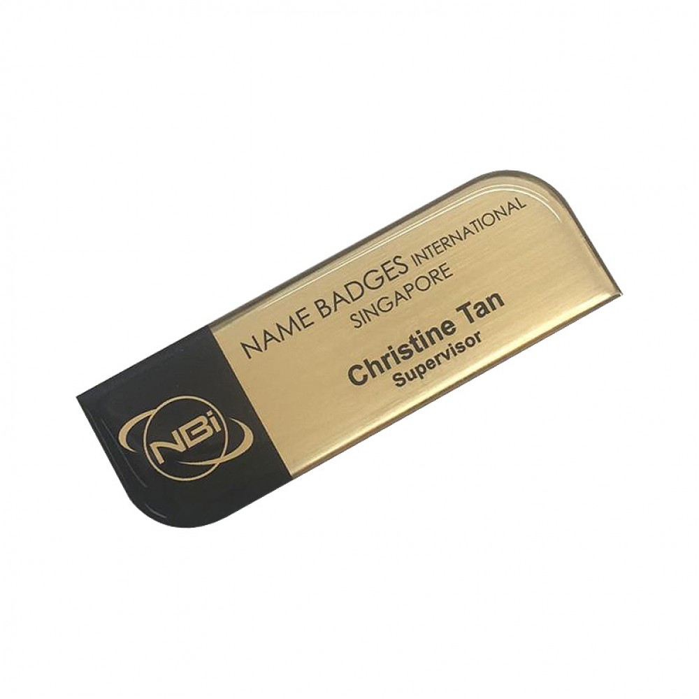 Standard Name Badge Brushed Gold Background in Singapore Name Badges